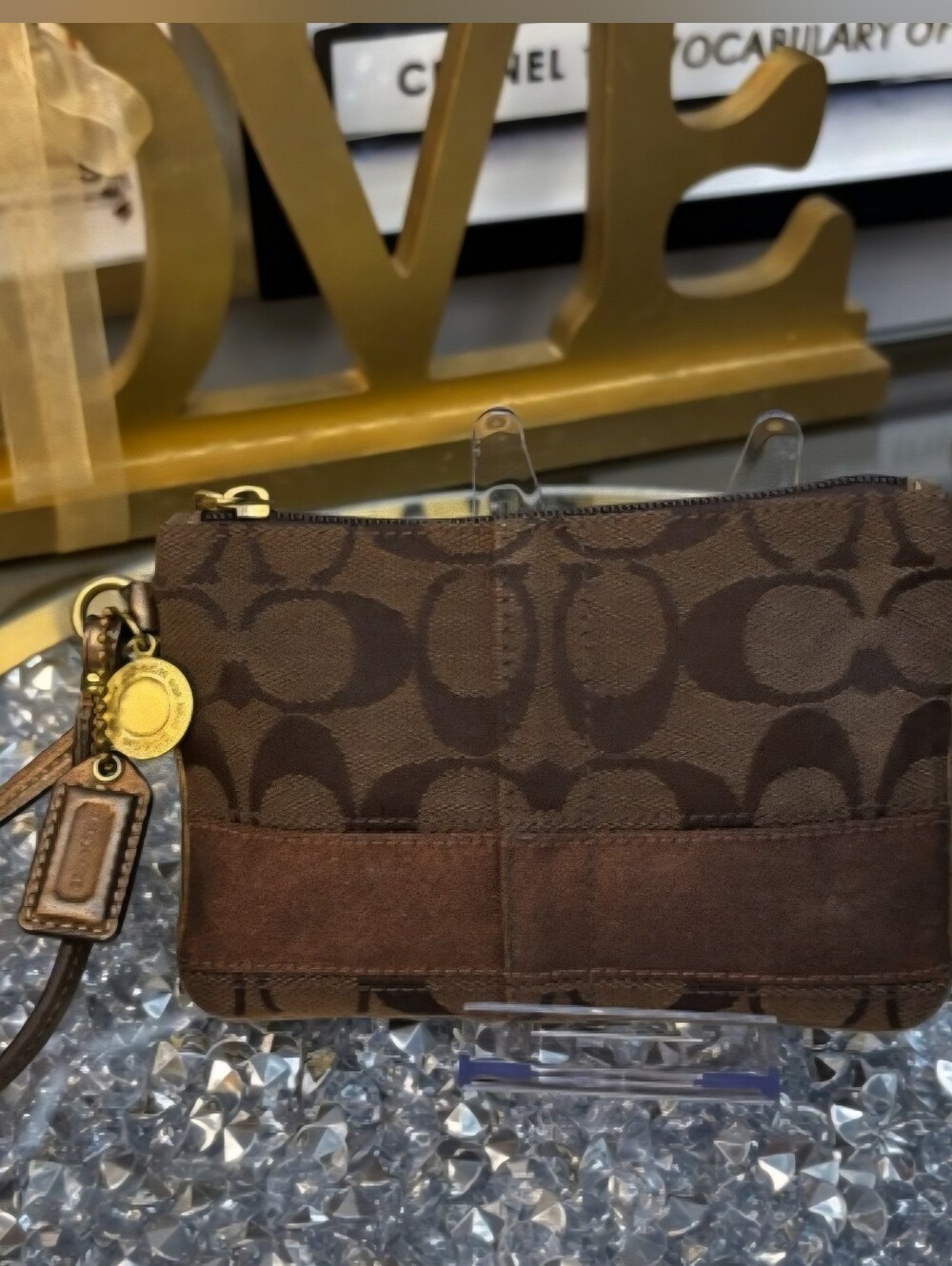 Coach Legacy Signature Canvas Wristlet With Medallion Hangtag & Leather Tag.